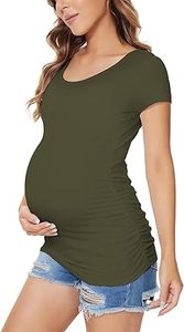 Camiseta de Maternidad de Manga Corta de Color Sólido, Corte Ajustado para Mamá, Ropa de Verano para Mujeres y Niñas, Camiseta de Maternidad para Lactancia - Product Image 2