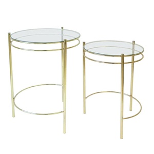 Table gigogne en métal artisanale avec plateau en verre, meuble de salon unique pour une décoration intérieure élégante et contemporaine - Product Image 2