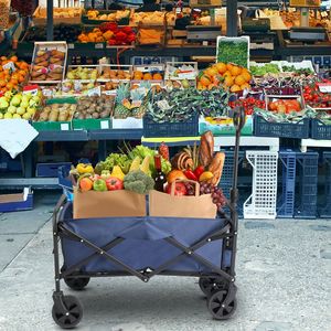 Carrello da Campeggio in Tessuto Oxford 600D, Capacità 100kg, Telaio in Acciaio Pieghevole, Tessuto Blu, Telaio Argento, 74.5*45.5*84cm - Product Image 2