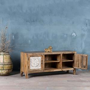 Console TV de luxe moderne en bois massif avec tiroirs, finition naturelle écologique haut de gamme, sculpture artisanale, pour salon et hôpital - Product Image 5