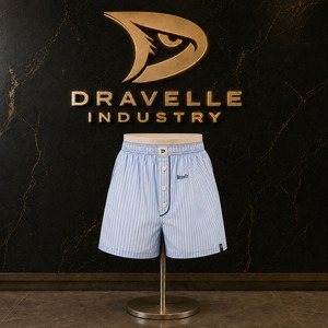 Streetwear Shorts Summer Fit Men’s Sky Blue Striped <b>Boxer</b> Shorts Cotton Poplin Relaxed Fit Y2K Style - Product Image 1