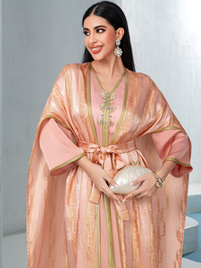 ENVAFA AN12850 Women's Modest Elegant Dubai Design Open Islamic <b>Dress</b> <b>Long</b> Sleeve Abaya Traditional Muslim Clothing Accessory - Product Image 5