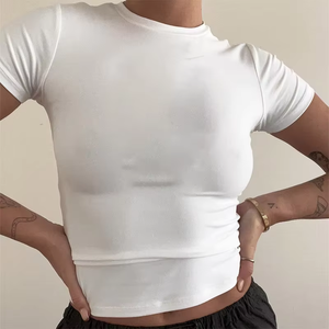 2026 Custom logo Baby Tee Women's T-shirts Wholesale Crop <b>Top</b> Puff <b>Rhinestone</b> Plain Sexy Fitted Thin Blank Shirt for Woman - Product Image 3