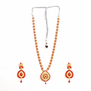 Wholesale Price Traditional South Indian Coral <b>Necklace</b> Set 22K Gold Plated Bridal Jewelry Wedding Wear - Product Image 3