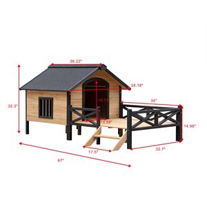 Caseta Grande de Madera para Perros con Porche, Estilo Cabaña, para Mascotas, Casas y Muebles para Mascotas - Product Image 2