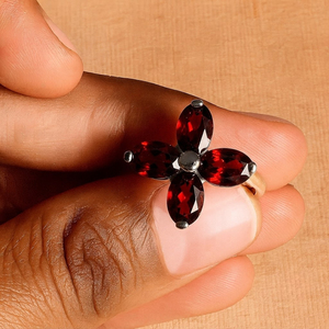 Trendy <b>Garnet</b> Flower Cut Prong-Set Sterling <b>Silver</b> Rhodium Plated <b>Ring</b> for Women's Wedding-Rhaya Jewels - Product Image 4