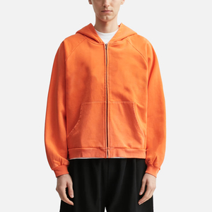 <b>Men's</b> Oversized <b>Orange</b> Hooded <b>Sweatshirt</b> French Terry Solid Color Casual Zipper-Up Regular Fit Autumn Wear - Product Image 4