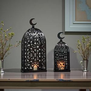 Ensemble de lanternes décoratives portables en fer forgé noir en forme de croissant de lune, étanches, faites à la main, en cuivre, pour le Ramadan et l'Aïd Moubarak - Product Image 6