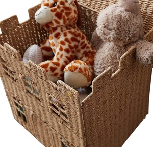 Handcrafted Natural Seagrass Castle Box Creative Toy Storage Chest <b>with</b> Flat <b>Lid</b> Wicker Castle <b>Basket</b> Window Detail - Product Image 3