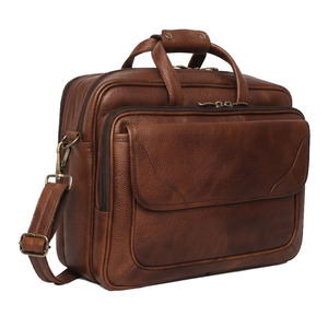Porte-documents portable en cuir pleine fleur unisexe avec compartiment rembourré pour ordinateur portable, rangement pour dossiers, bandoulière réglable et fermeture éclair - Product Image 1