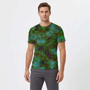 T-shirt à manches courtes pour homme, col rond, impression par sublimation, motif vert et bleu, streetwear décontracté, tissu tricoté, 100% coton, séchage rapide - Product Image 4