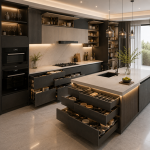 Usine de fabrication d'armoires de cuisine OEM, conception personnalisée d'armoires de cuisine modulaires, matériaux imperméables pour les projets immobiliers et de construction - Product Image 3