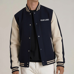 New arrived Men's Varsity <b>Jacket</b> Preppy Style Embroidered Logo Navy Beige Cotton Polyester Regular Fit Autumn Wear and sale - Product Image 4