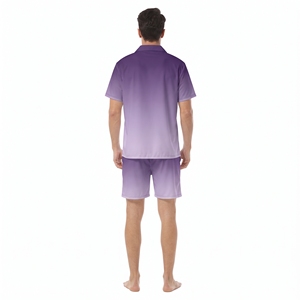 ชุดเสื้อเชิ้ตชายหาดสีม่วงพิมพ์ลายแบบซับลิเมชั่นพร้อมกางเกงขาสั้น แขนสั้น ติดกระดุม สไตล์ลำลอง สำหรับฤดูร้อน รีสอร์ท วันหยุดพักผ่อน - Product Image 2