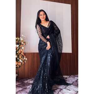 Superbe Saree prêt-à-porter avec paillettes et fil pour les robes de bal - Product Image 3