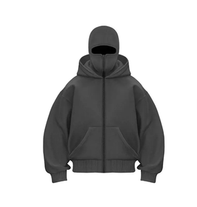 2026 Winter Balaclava Hoodie Pullover Zipper Embroidered Oversized XL Size 100% Cotton Solid Pattern Lined Hooded Collar Unisex - Product Image 2