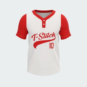 Maillot de baseball homme T-Stitch rouge et bleu à manches courtes, imprimé par transfert thermique, respirant, écologique, antibactérien, col en V, coupe classique - Product Image 3