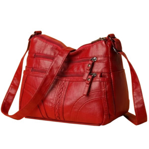 Sac bandoulière en cuir véritable pour femme, avec panneaux unis, fermeture éclair classique, durable, pour usage quotidien toutes saisons - Product Image 4