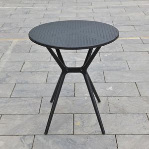 Modern Minimalist <b>Round</b> Plastic Outdoor <b>Table</b> with Perforated Top Eco-Friendly Durable Design for Patio Use - Product Image 2