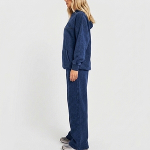 Custom Made Acid <b>Washed</b> Tracksuits Plus Size Winter Solid Lace Casual Two Piece Embroidery Logo Streetwear Fashionable - Product Image 5