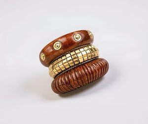 Chunky <b>Wooden</b> Gold Plated <b>Heart</b> Shape Bangle Bracelet for Women & Girls | Stackable Traditional Vintage Jewelry - Product Image 1
