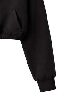 Sudadera con capucha corta de forro polar negra con cremallera de un cuarto, bolsillo canguro, dobladillo con cordón ajustable, estilo casual urbano, cálida, para mujer, personalizada - Product Image 6