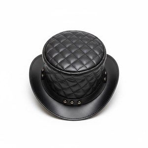 Black Quilted Leather Top <b>Hat</b> With Studs Punk Style Unisex Adult <b>Party</b> <b>Hat</b> - Product Image 6