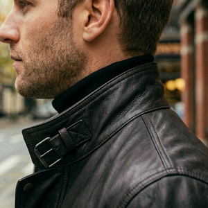 แจ็คเก็ตหนังผู้ชายสีน้ำตาลคุณภาพพรีเมียม ตัดเย็บอย่างดี ดีไซน์ใหม่ แจ็คเก็ตหนังผู้ชายสีน้ำตาลคุณภาพสูง - Product Image 4