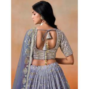 <b>Plus</b> <b>Size</b> Precious Blue <b>Sequins</b> Georgette Party Wear Lehenga Choli - Product Image 4