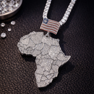 Nouveauté : Collier pendentif carte d'Afrique en argent 925 et moissanite, style punk, avec drapeau américain pour homme - Product Image 4