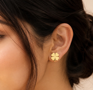 Pendientes de Plata de Ley 925 con baño de Oro de 18K, diseño de trébol de cuatro hojas, clásicos, unisex, para uso diario, joyería fina, regalo para ella. - Product Image 3