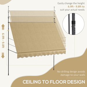 Tenda da Sole Manuale Retrattile 3x1,2m Beige per Patio, Resistente ai Raggi UV, con Bracci Pieghevoli, Installazione Senza Viti per Finestre, Porte e Terrazze - Product Image 4