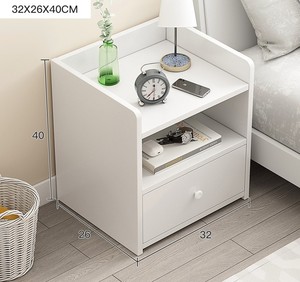 Table de chevet en bois moderne minimaliste BKS à deux tiroirs, finition gris et blanc écologique, meubles de maison, chambre à coucher, salon, rangement - Product Image 4