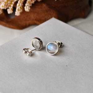 925 Sterling <b>Silver</b> Round Gemstone <b>Stud</b> Earrings Larimar Moonstone Earrings Women Jewelry Christmas Gift For Her - Product Image 3