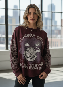 เสื้อยืดแขนยาว Kingdom Come Gothic ทรงโอเวอร์ไซส์สำหรับผู้ชาย ลายกราฟิกพร้อมลายเรขาคณิตพิมพ์ด้านหน้า ดีไซน์คอกลม - Product Image 6