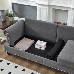 Divano Moderno Classico 2+3 Posti in Tessuto Grigio per Soggiorno, Rivestito in Poliestere con Design a Borchie - Product Image 6