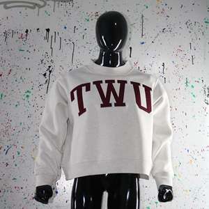 TWU ASH GREY <b>Mock</b> <b>Neck</b> Sweatshirt 100% BROWN Applique Embroidery wide <b>neck</b> Sweatshirt Finer Threads - Product Image 3