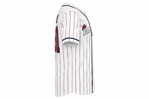 Maillot de baseball personnalisé à sublimation, blanc et rouge à rayures fines, pour homme, boutonné, style hip-hop, coupe oversize, pour soutenir l'équipe des pilotes de motos. - Product Image 4