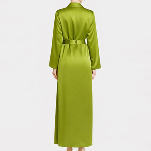 Robe longue en satin vert pour femme, élégante, style cache-cœur, longueur totale, vêtement de nuit, chemise de nuit - Product Image 2