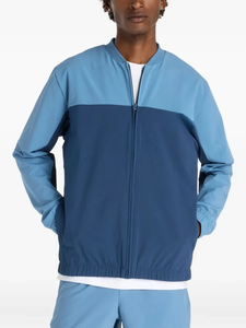 Men's Color Blocking Bomber <b>Jacket</b> Zipper Closure Windproof Casual Spring Polyester Material Stand Collar Regular Fit - Product Image 1
