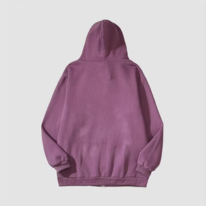 Sweat à capuche zippé surdimensionné violet pour homme, style streetwear, en molleton de coton avec imprimé lettres sur le devant, manches classiques, idéal pour l'automne – Vente en gros - Product Image 2