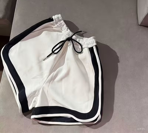 Women White Two-Piece Sporty Set Short Sleeve Turn-down Collar Top High Waist Shorts Solid Color Breathable Side Stripe - Product Image 6