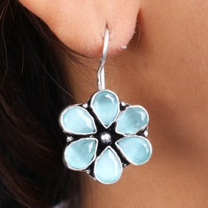 Verified Supplier Floral Gemstone Dangle <b>Earring</b> Bulk | Oxidized Silver <b>Hook</b> <b>Earrings</b> | Fashion Jewelry Manufacturer Ready Stock - Product Image 4