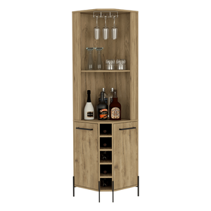 Mobile Bar angolare a due porte Bosnia con cinque portabottiglie da incasso quattro ripiani interni due unità di stoccaggio indipendenti a porta singola - Product Image 6