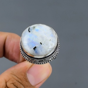 Natural White & Black Moonstone 925 Sterling <b>Silver</b> <b>Men</b>’s <b>Ring</b> Handmade Gemstone Statement <b>Ring</b> Wholesale Jewelry - Product Image 5