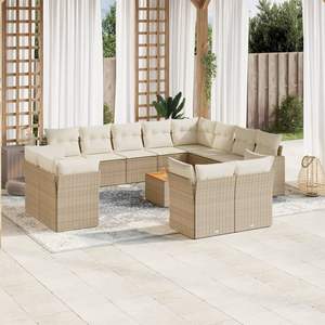 Conjunto de Sofá Modular para Jardín de 13 Piezas en Ratán Sintético PE Beige y Marrón, Muebles para Patio - Product Image 1