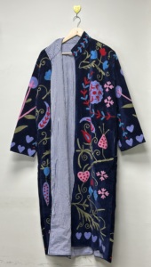 Handmade Embroidered <b>Velvet</b> <b>Jacket</b> Eco-Friendly Breathable Cotton Lining Long Floral Boho Ethnic Open Front Longline Coat Autumn - Product Image 2