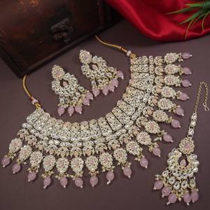 Grand ensemble de bijoux indiens Kundan pour mariée, collier ras-du-cou plaqué or lourd, Maang Tikka, boucles d'oreilles, zircon traditionnel pour mariage et fête - Product Image 4