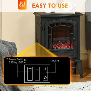 Caminetto Elettrico Indipendente 750W/1500W con Effetto Fiamma Realistico in Vetro, Protezione da Surriscaldamento, Installazione a Incasso Nera - Product Image 5