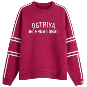 Ostriya Intl 2026 Women Streetwear Turtleneck Lightweight Fleece 100% Cotton Embroidered <b>Drop</b>-shoulder Sweatshirt Loose Fit 180g - Product Image 3